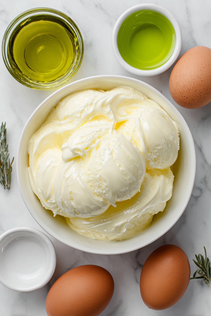 Flat lay of a large white ceramic bowl with bright green Hawaiian Punch liquid inside, a few small white ceramic bowls containing clear pink grapefruit soda and several drops of vibrant green liquid food coloring, a simple white ceramic bowl holding a generous scoop of smooth vanilla ice cream, and a couple of whole uncracked brown eggs placed symmetrically around, all arranged with perfect balance and symmetry, placed on a clean white marble surface, soft natural light, photo taken with an iPhone, professional food photography style, fresh ingredients, white ceramic bowls, no bottles, no duplicates, no utensils, no packaging --ar 2:3 --v 7 --p m7354615311229779997