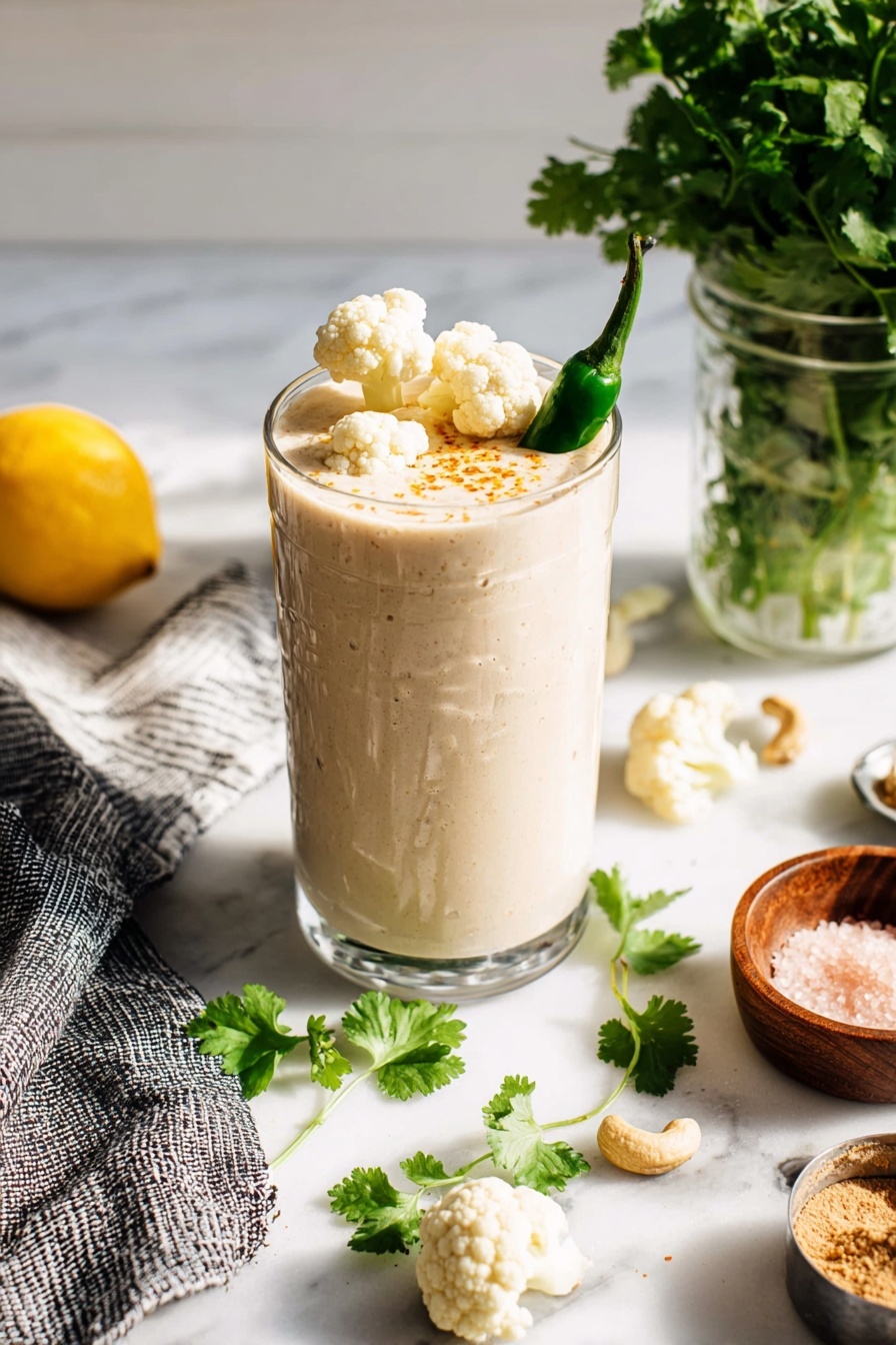 The image shows a clear blender filled with a few layers of ingredients on a white marbled surface. At the bottom layer, there is a creamy white liquid. On top of this, there are pieces of white cauliflower with rough textures, mixed with smooth, bright orange carrot slices. The vegetables are sprinkled with coarse black pepper. Nearby, there is a small brown bowl with pink salt and black pepper, a wooden board, a patterned black and white cloth under the blender handle, and a lemon wedge at the edge of the frame. Photo taken with an iphone --ar 2:3 --v 7